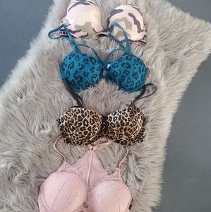 VS PINK bras 34D pink camo, teal animal print, tan animal print, dusty pink